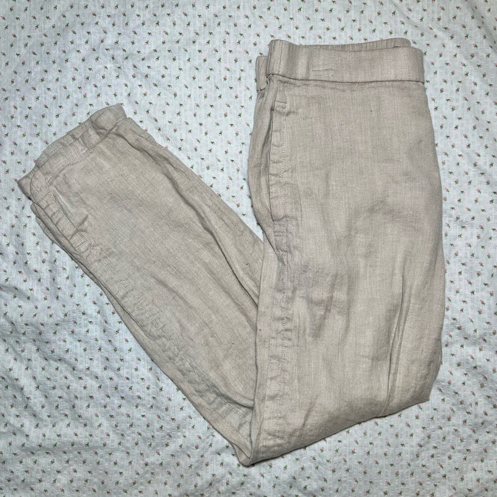 Theory Linen Blend Capri Pants Sz 4/S Beige Crop Stretch Boho Coastal Beach